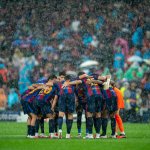 Rain floods press area at Camp Nou